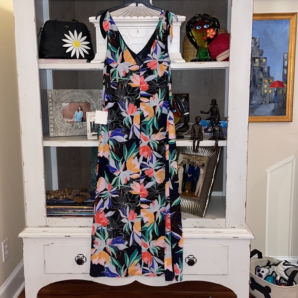 Lulus Beloved Becky Black Tropical Floral Print Tie Shoulder Maxi Dress SZ S NWT - Picture 4 of 4